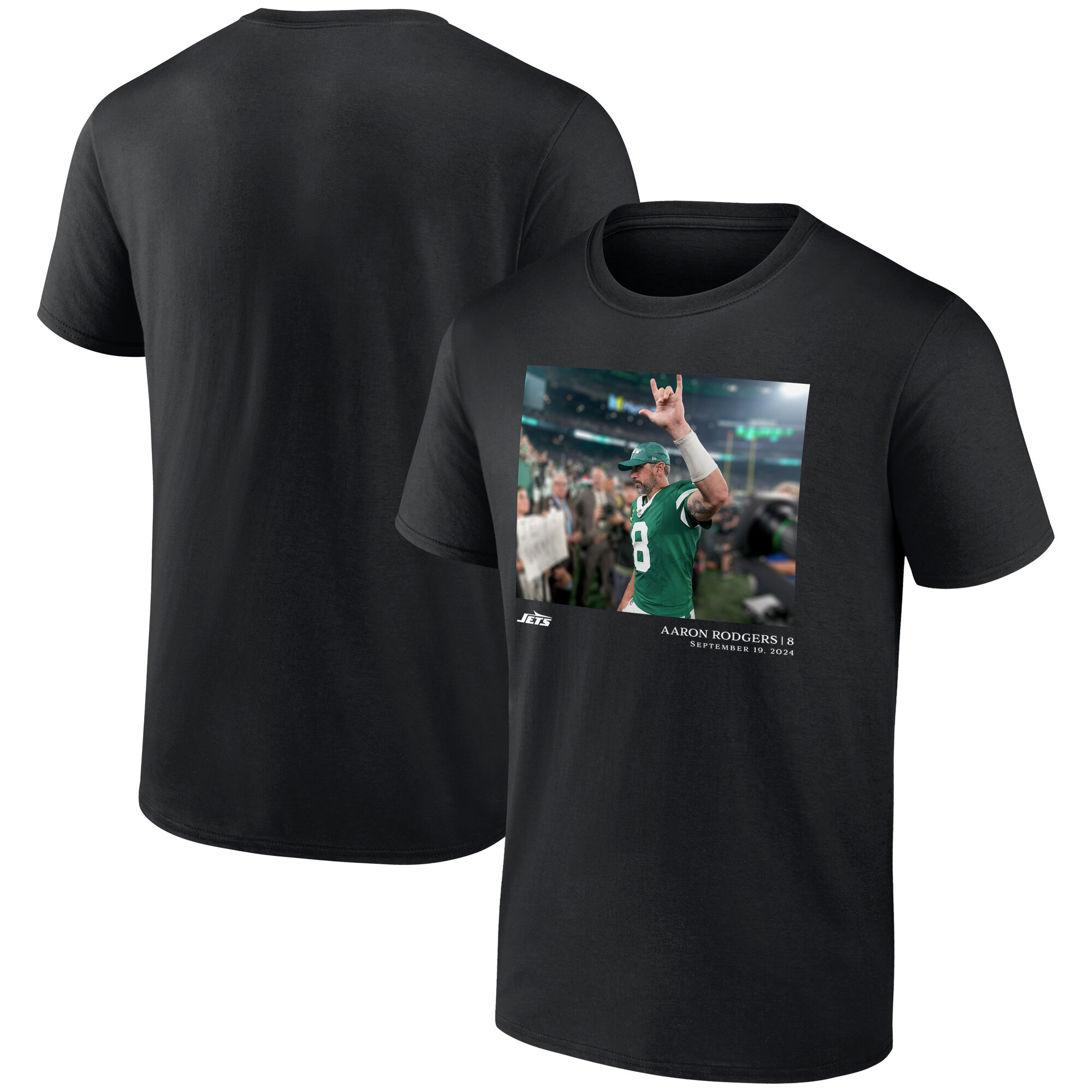 Men's New York Jets Aaron Rodgers Black NFL Flash Features Week 3 T-Shirt