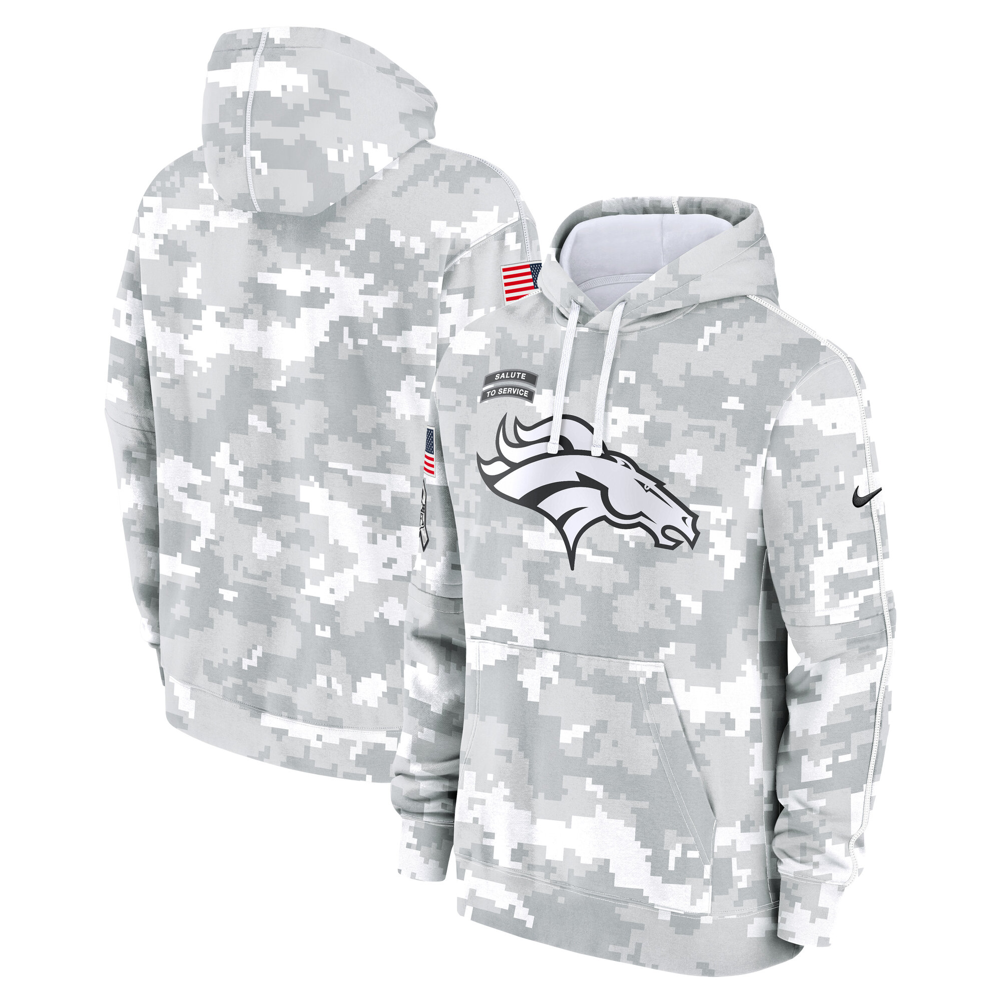 Men's Denver Broncos Nike Arctic Camo 2024 Salute to Service Club Fleece Pullover Hoodie