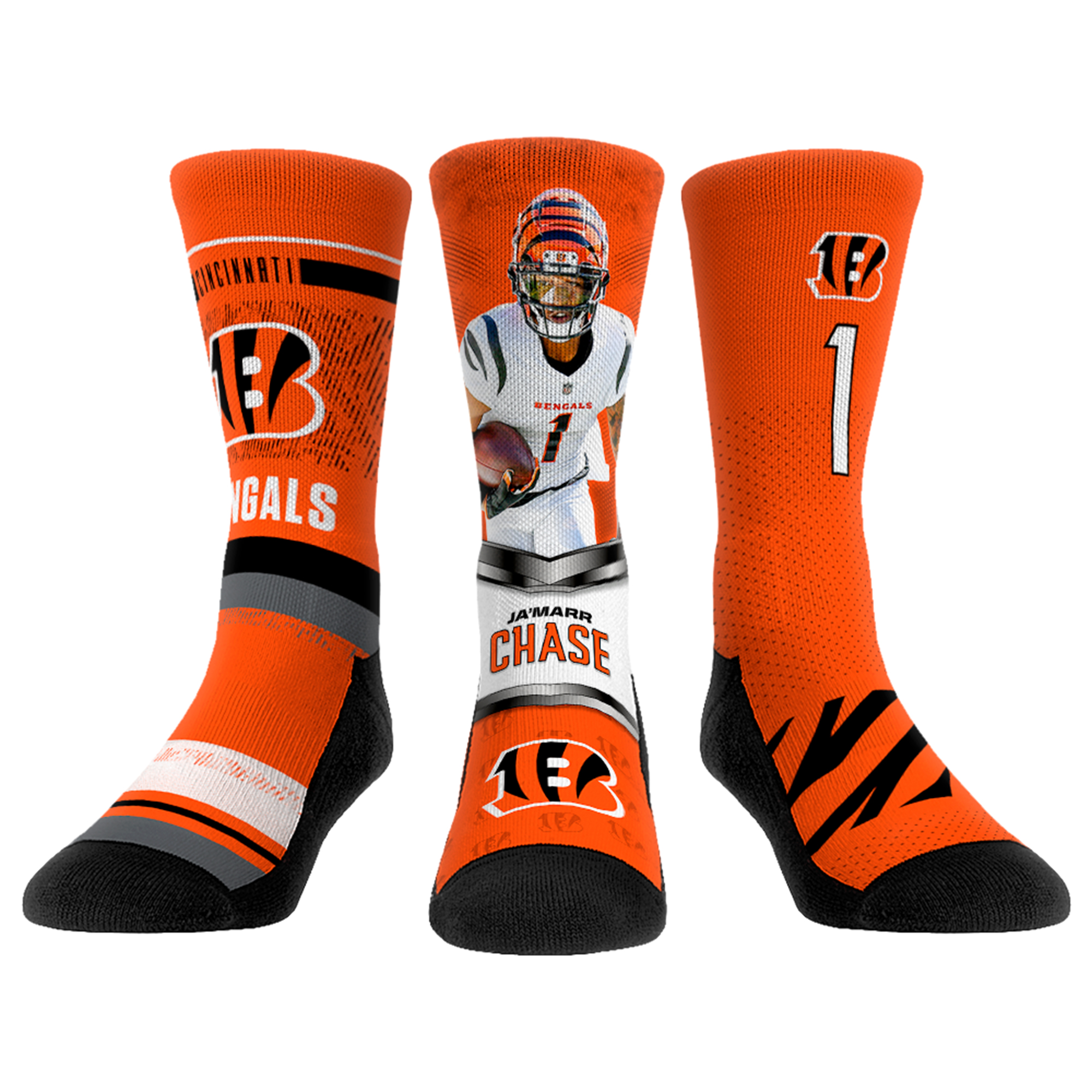 Unisex Cincinnati Bengals Ja'Marr Chase Rock Em Socks Three-Pack Crew Socks Set