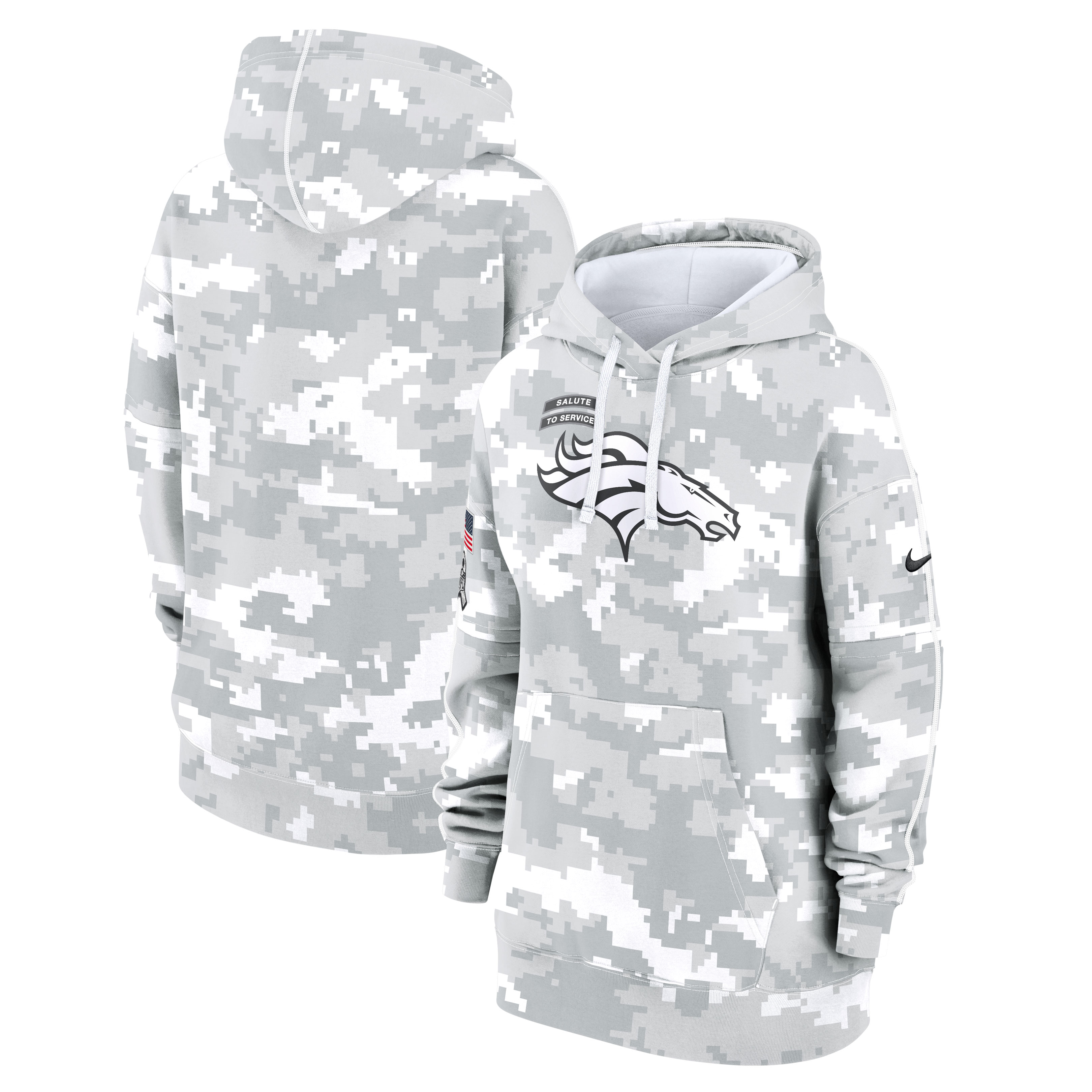 Women's Denver Broncos Nike Arctic Camo 2024 Salute To Service Club Fleece Pullover Hoodie