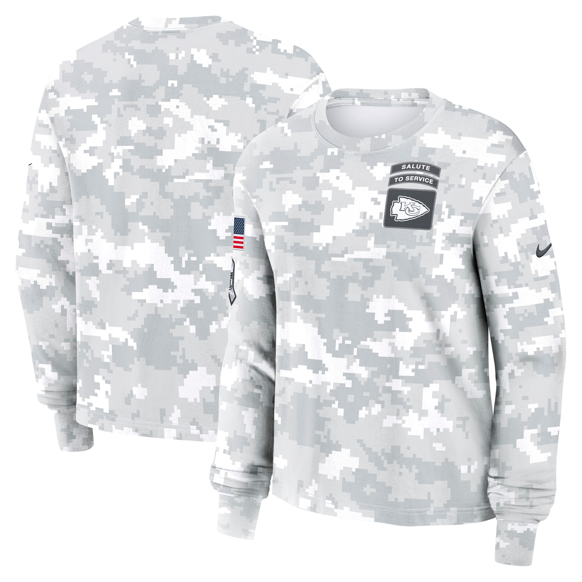 Women's Kansas City Chiefs  Nike Arctic Camo 2024 Salute To Service Long Sleeve T-Shirt